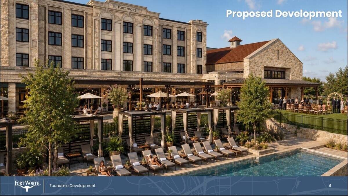 A rendering showing the pool side cabanas and the resort-style pool that will be included in Delightful Development Co.’s $160 million resort development.